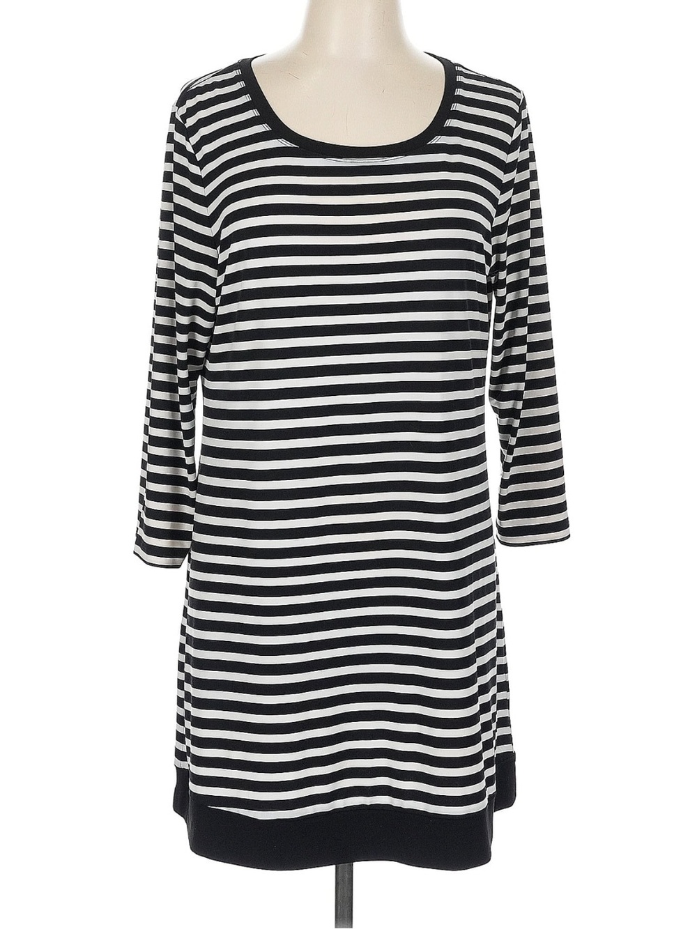 Calvin Klein Striped Long Sleeve Tunic Dress Size Large Black White